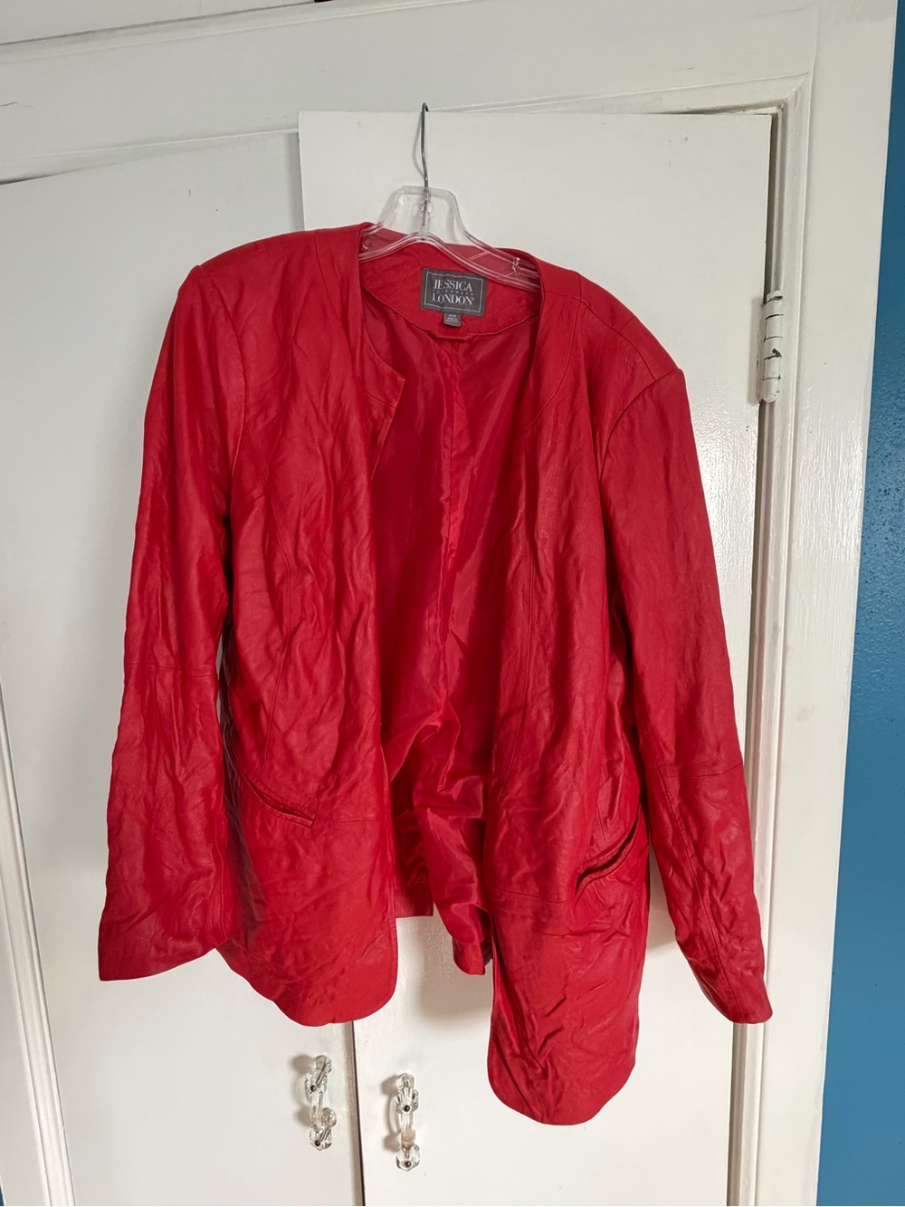 Jessica London Red Open-Front Leather Jacket